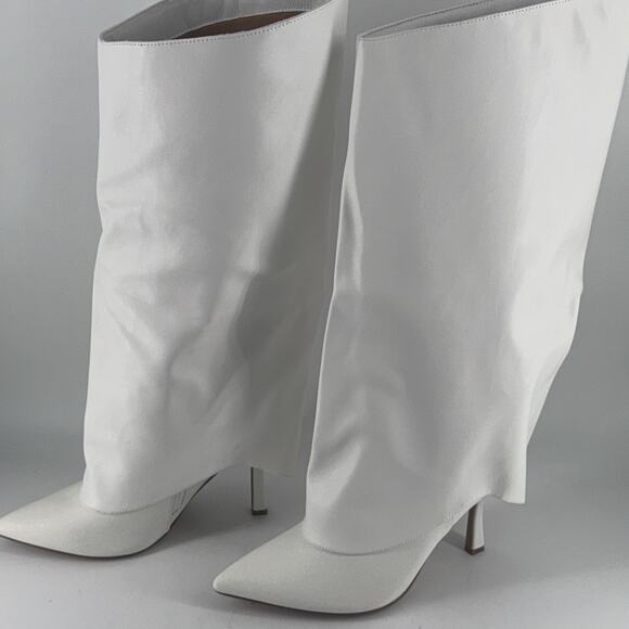 IDIFU Womens White Knee Fold Over Shark Boots Size 9.5 Stiletto Heel Pointed Toe - Picture 5 of 12